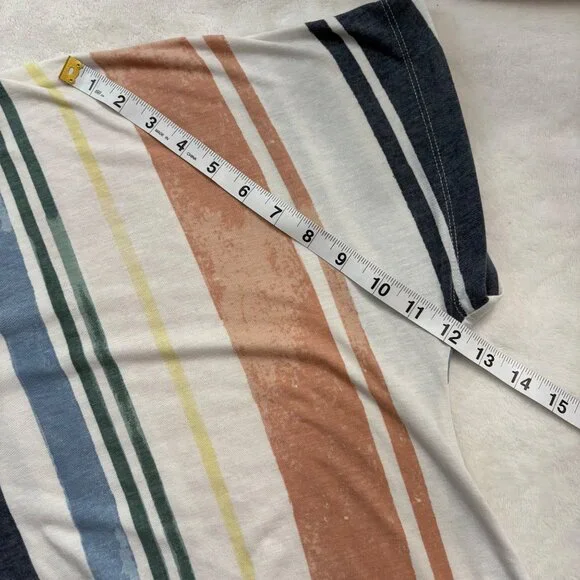 Casual Chic Multicolor Striped Short Sleeve Y2K Button Front Tie Hem Blouse 2X - Picture 9 of 10